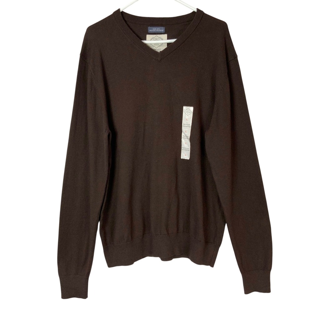 St. John's Bay Viking Brown Sweater Large Pullover V-Neck Long Sleeve Super Soft